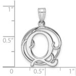 Small Sterling Silver Rhodium-plated Fancy Script Letter Q Initial Pendant - Image 4