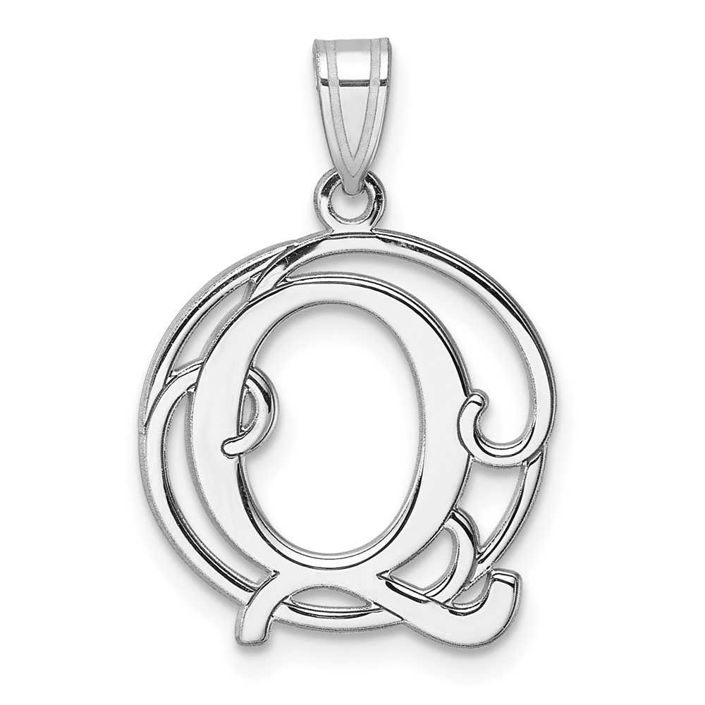 QC11257Q.jpg Small Sterling Silver Rhodium-plated Fancy Script Letter Q Initial Pendant - Image 1