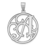 Large Sterling Silver Rhodium-plated Fancy Script Letter A Initial Pendant