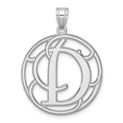 Large Sterling Silver Rhodium-plated Fancy Script Letter D Initial Pendant
