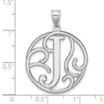 Large Sterling Silver Rhodium-plated Fancy Script Letter J Initial Pendant - Image 4
