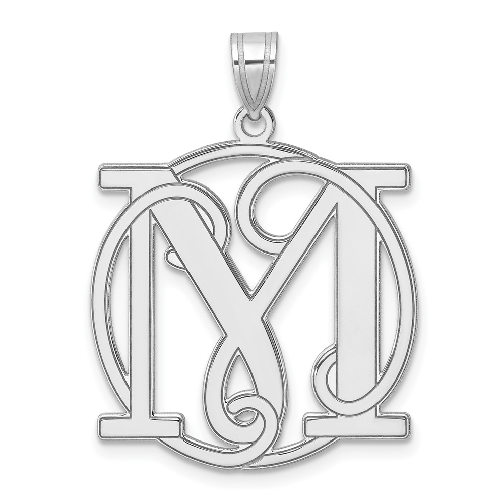 QC11258M.jpg Large Sterling Silver Rhodium-plated Fancy Script Letter M Initial Pendant - Image 1