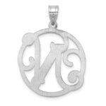 Large Sterling Silver Rhodium-plated Fancy Script Letter N Initial Pendant - Image 3