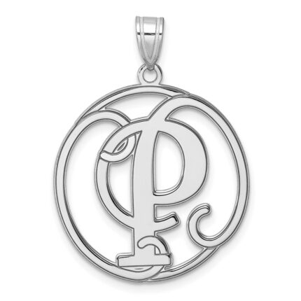 Large Sterling Silver Rhodium-plated Fancy Script Letter P Initial Pendant