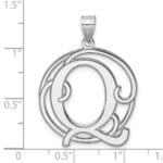 Large Sterling Silver Rhodium-plated Fancy Script Letter Q Initial Pendant - Image 4