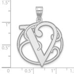 Large Sterling Silver Rhodium-plated Fancy Script Letter V Initial Pendant - Image 4