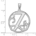 Large Sterling Silver Rhodium-plated Fancy Script Letter Z Initial Pendant - Image 4