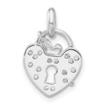 Sterling Silver Rhodium-plated CZ Key and Heart Pendant - Image 3
