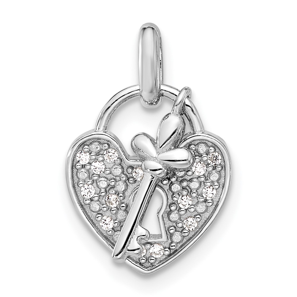QC11260.jpg Sterling Silver Rhodium-plated CZ Key and Heart Pendant - Image 1