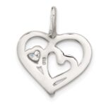 Sterling Silver E-Coat and Rose-tone CZ Hearts Pendant - Image 3