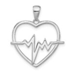 Sterling Silver Rhodium-plated Heartbeat Heart Pendant