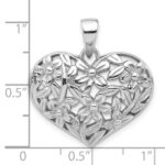 Sterling Silver Rhodium-Plated Polished Flower Heart Pendant - Image 4