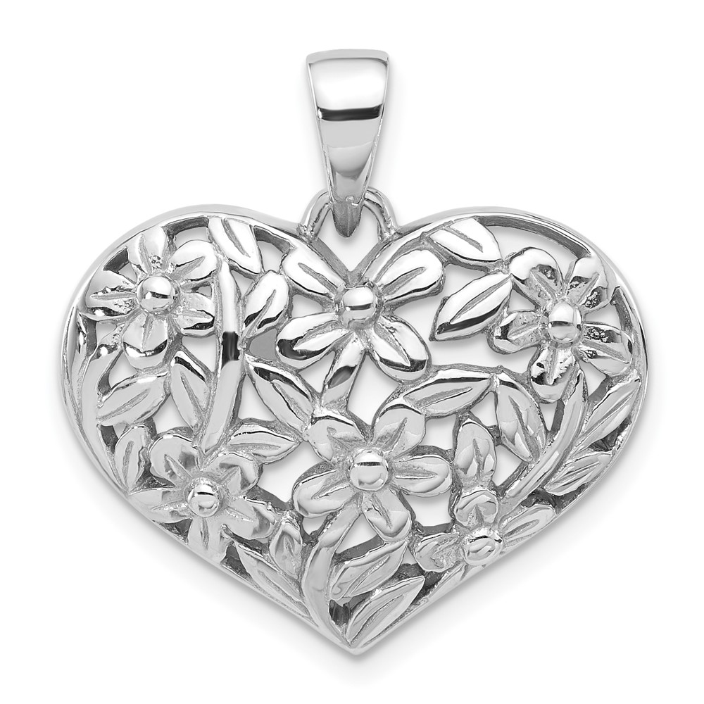 QC11279.jpg Sterling Silver Rhodium-Plated Polished Flower Heart Pendant - Image 1