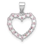 Sterling Silver Rhodium-plated Pink CZ Heart Pendant - Image 3