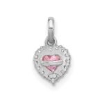 Sterling Silver Rhodium-plated Polished Pink and White CZ Heart Pendant - Image 3