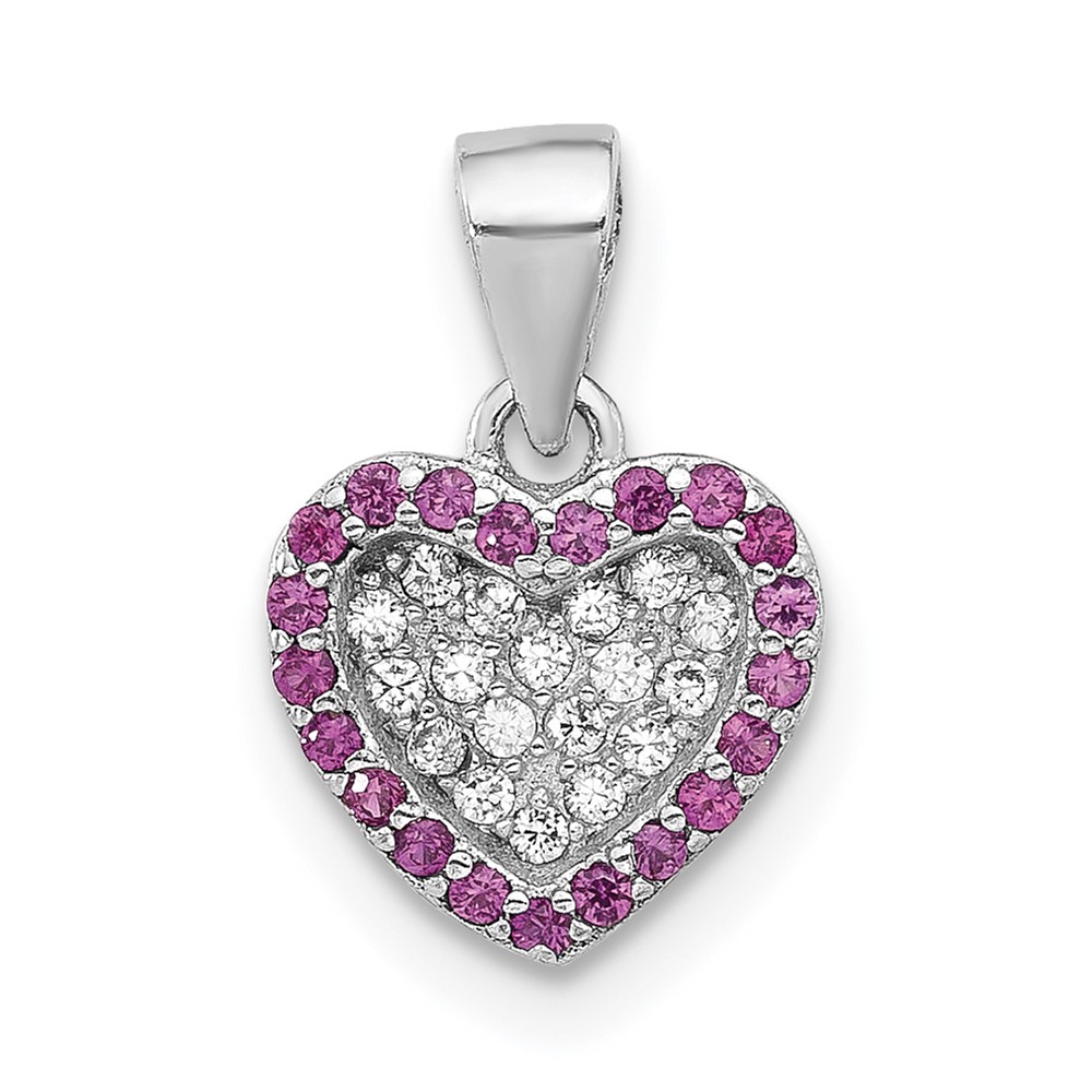 QC11283.jpg Sterling Silver Rhodium-plated Clear and Pink CZ Heart Pendant - Image 1