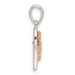 Sterling Silver Rose-tone Polished and Glitter Fabric CZ Heart Pendant - Image 2