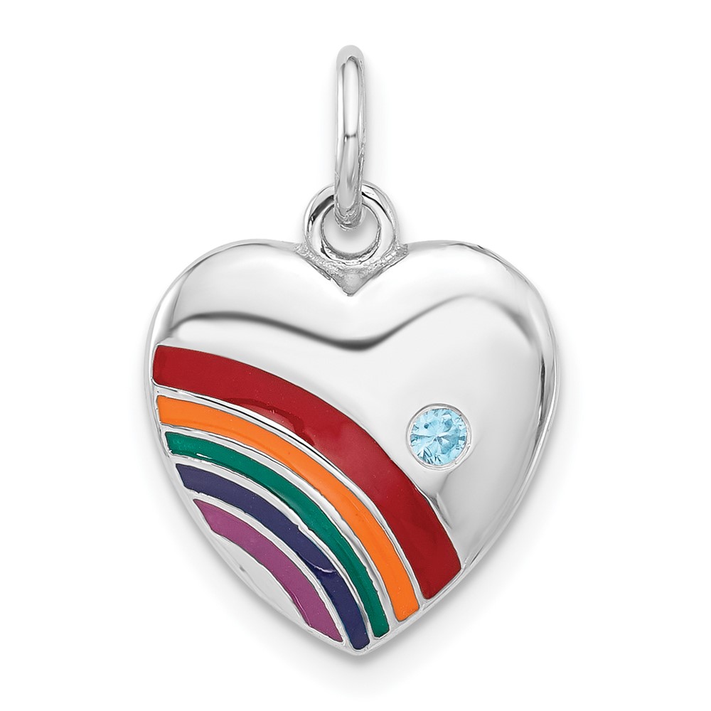 QC11289.jpg Sterling Silver Rhodium-plated Enameled with CZ Rainbow Heart Pendant - Image 1