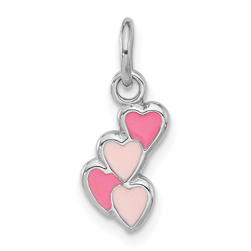 QC11291.jpg Sterling Silver Rhodium-plated Pink Enameled Hearts Charm Pendant - Image 1