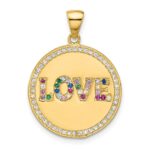 Sterling Silver Gold-tone Rainbow CZ Love Disc Pendant