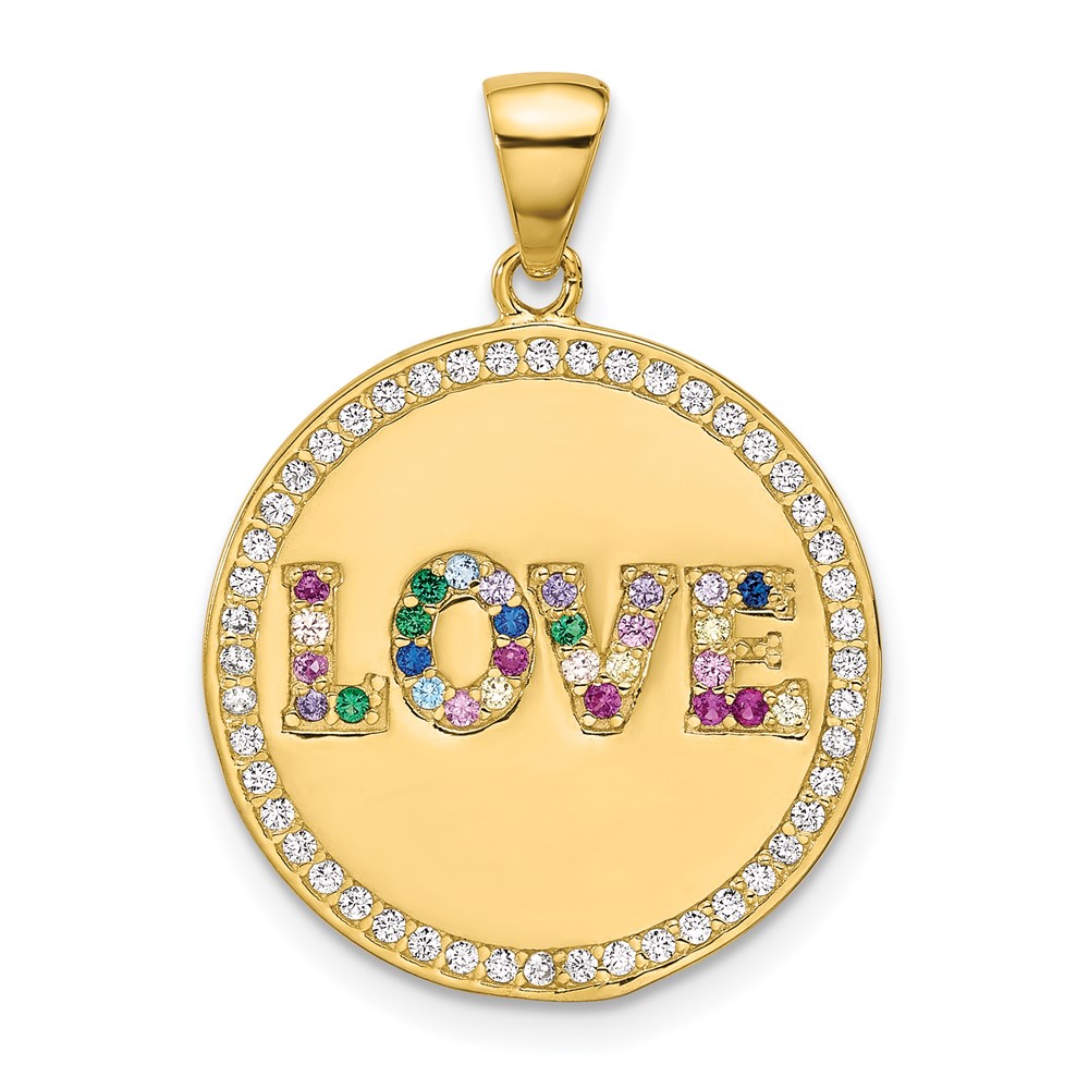 QC11295.jpg Sterling Silver Gold-tone Rainbow CZ Love Disc Pendant - Image 1