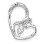 Sterling Silver Rhodium/Rose Gold-plated CZ Heart with Footprint Pendant - Image 3