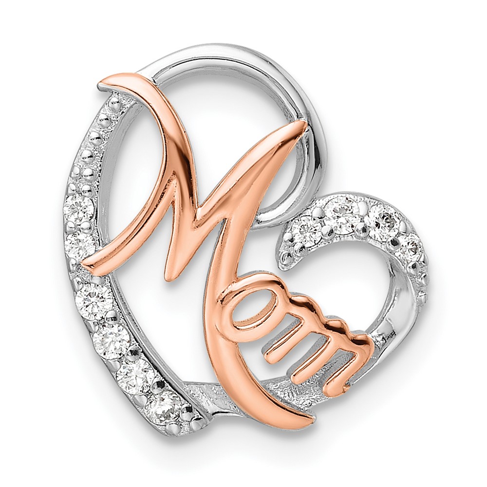 QC11305.jpg Sterling Silver Rose Gold-plated/Rhodium-plated CZ Mom Heart Chain Slide - Image 1