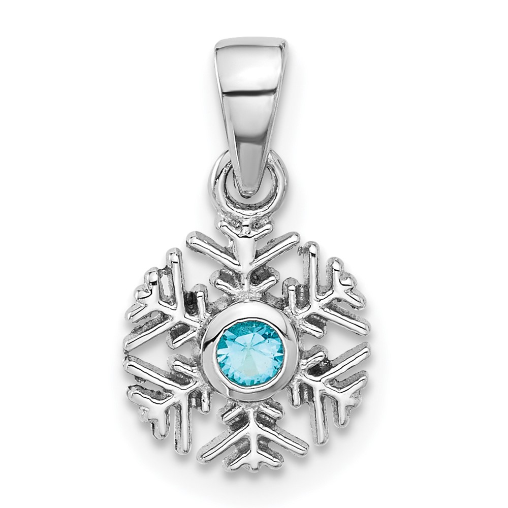 QC11308.jpg Sterling Silver Rhodium-plated Aqua CZ Snowflake Pendant - Image 1