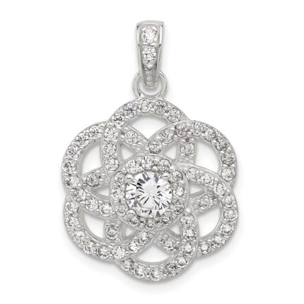 Sterling Silver E-coated CZ Flower Pendant