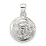 Sterling Silver Polished Textured Domed Flower Pendant