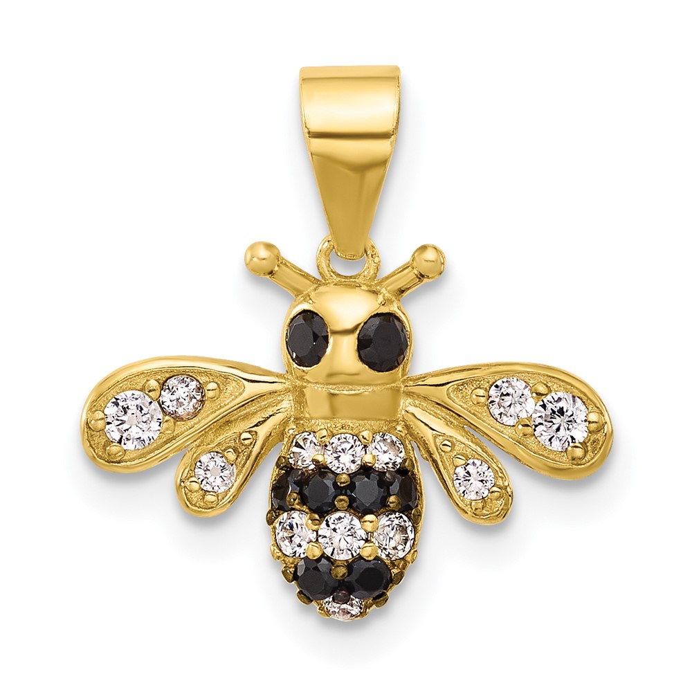 QC11327GP.jpg Sterling Silver Gold-tone Black Rhodium-plated Bee with CZ Pendant - Image 1