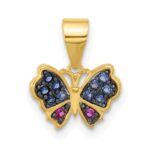 SS Gold-tone Black Rh-plated Blue Nano Crystal/ .02Lab Cr. Ruby Pendant