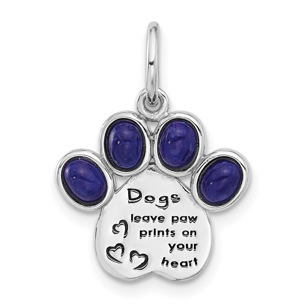 QC11344.jpg Sterling Silver Rhodium-plated Lapis Lazuli Enamel Paw Print Pendant - Image 1