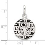 Sterling Silver Polished Enamel Luck with Clover Round Pendant - Image 4