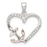Sterling Silver Rose-tone Polished CZ Anchor Heart Pendant - Image 3