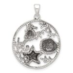 Sterling Silver Polished and Antiqued Sea Life Circle Pendant - Image 3