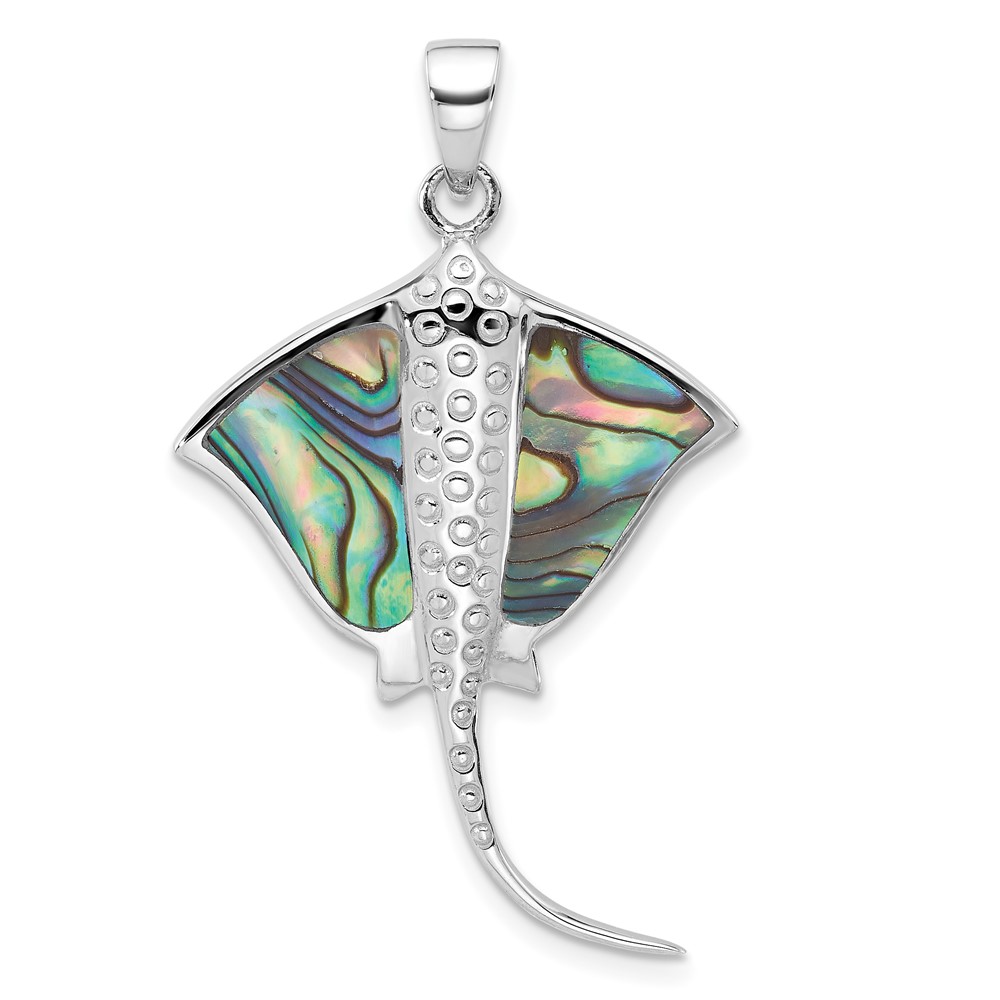 QC11365.jpg Sterling Silver Rhodium-plated Polished Polished Abalone Stingray Pendant - Image 1
