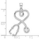 Sterling Silver Rhodium-plated with CZ Stethoscope with Heart Pendant - Image 4
