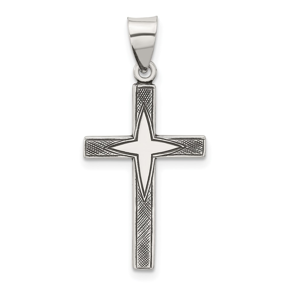QC11390.jpg Sterling Silver Antiqued Solid Textured Cross Pendant - Image 1