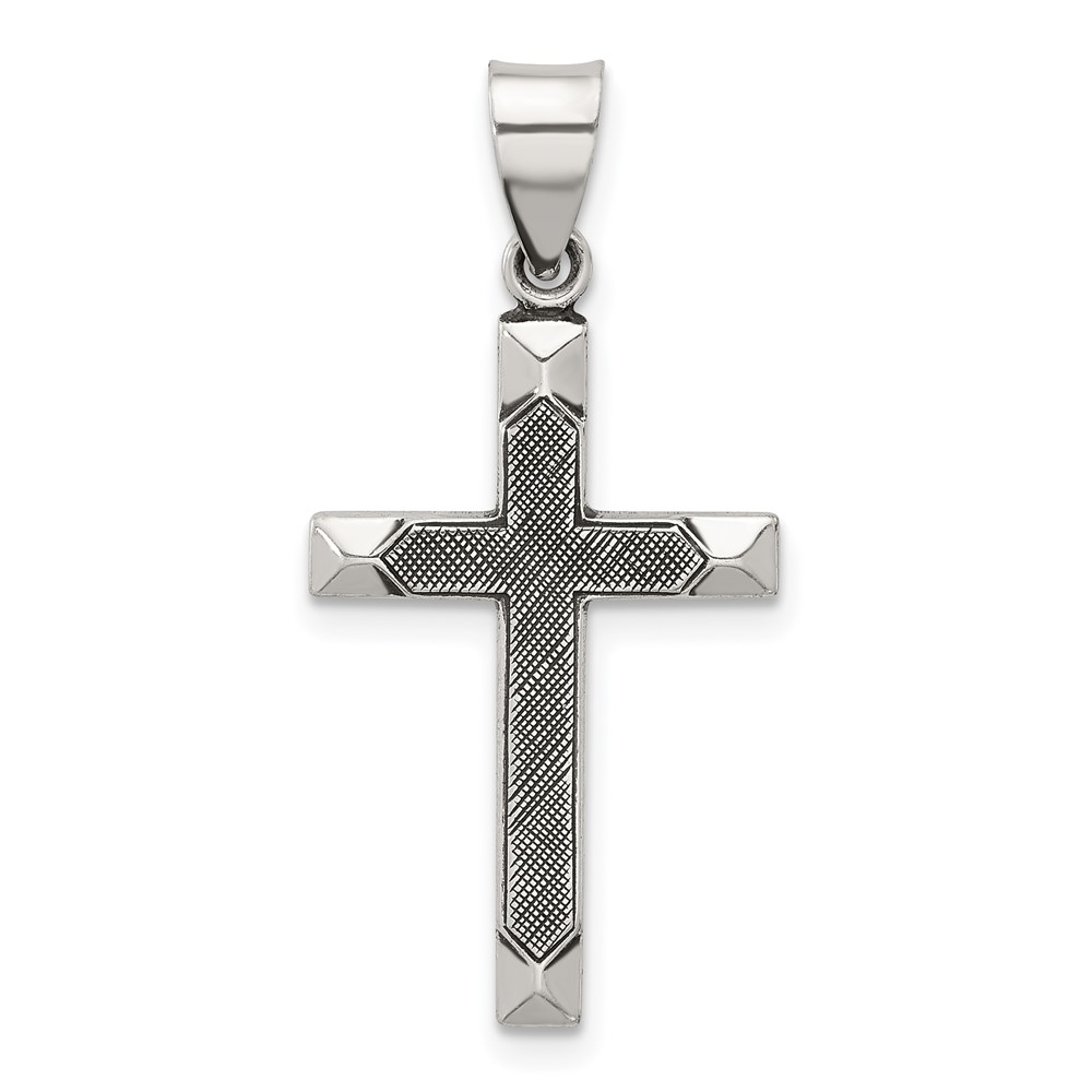 QC11394.jpg Sterling Silver Antiqued Solid Textured Cross Pendant - Image 1