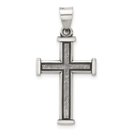 Sterling Silver Antiqued Solid Textured Cross Pendant