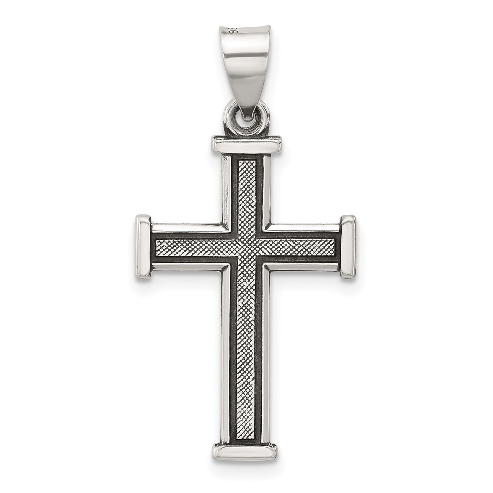 QC11398.jpg Sterling Silver Antiqued Solid Textured Cross Pendant - Image 1