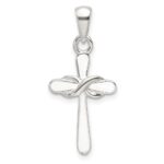 Sterling Silver Polished White Enamel Infinity Cross Pendant