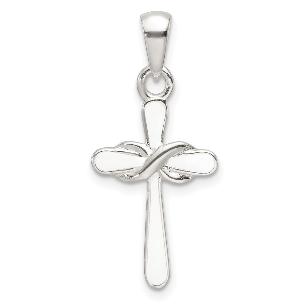 QC11400.jpg Sterling Silver Polished White Enamel Infinity Cross Pendant - Image 1