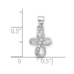 Sterling Silver Rhodium-plated CZ Small Cross Pendant - Image 4