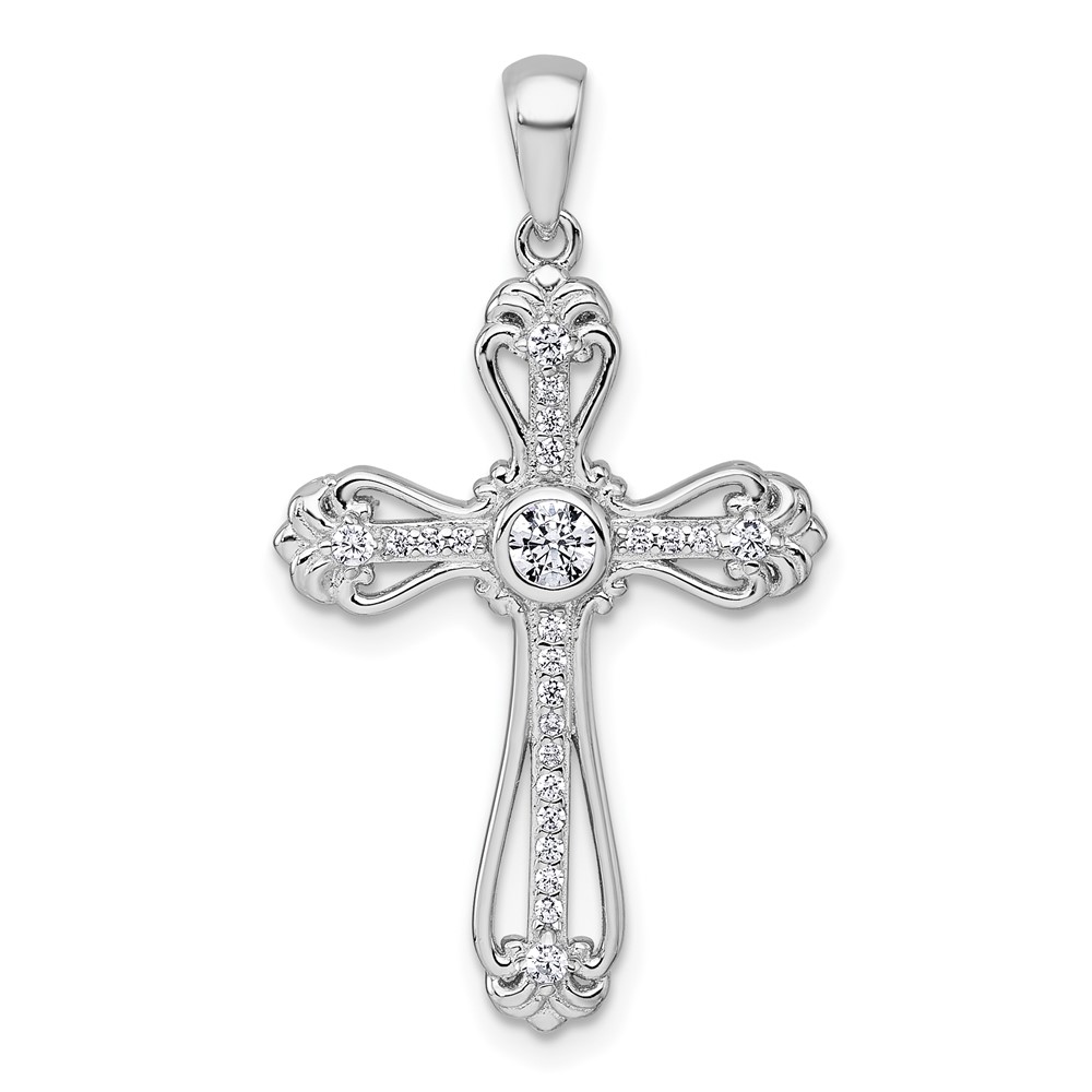 QC11411.jpg Sterling Silver Rhodium-plated Polished Fancy CZ Cross Pendant - Image 1