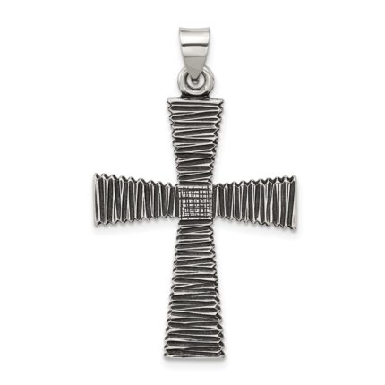 Sterling Silver Antiqued Solid Textured Cross Pendant