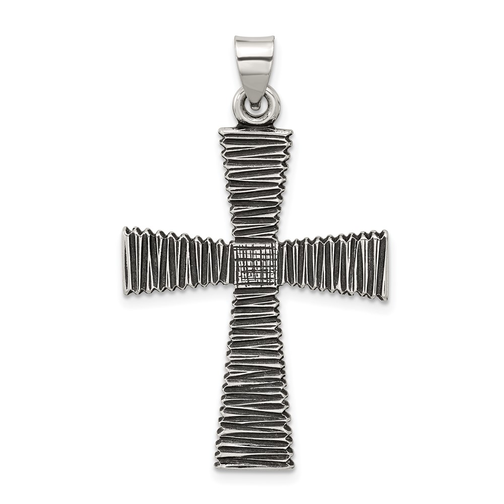 QC11422.jpg Sterling Silver Antiqued Solid Textured Cross Pendant - Image 1