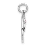 SS Rhodium-plated Circle Disk and Cross with Pink Crystal Pendant - Image 2