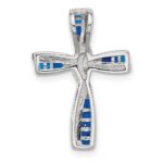 SS Flash Platinum-plated Synthetic Blue Spinel and CZ Cross Charm - Image 3